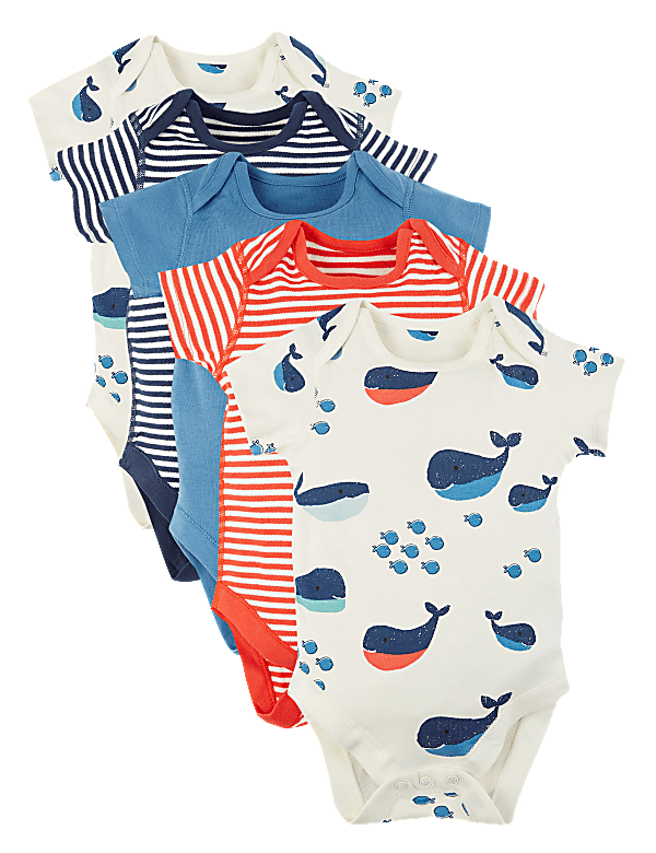 5 Pack Organic Cotton Nautical Bodysuits (6½lbs-3 Yrs)