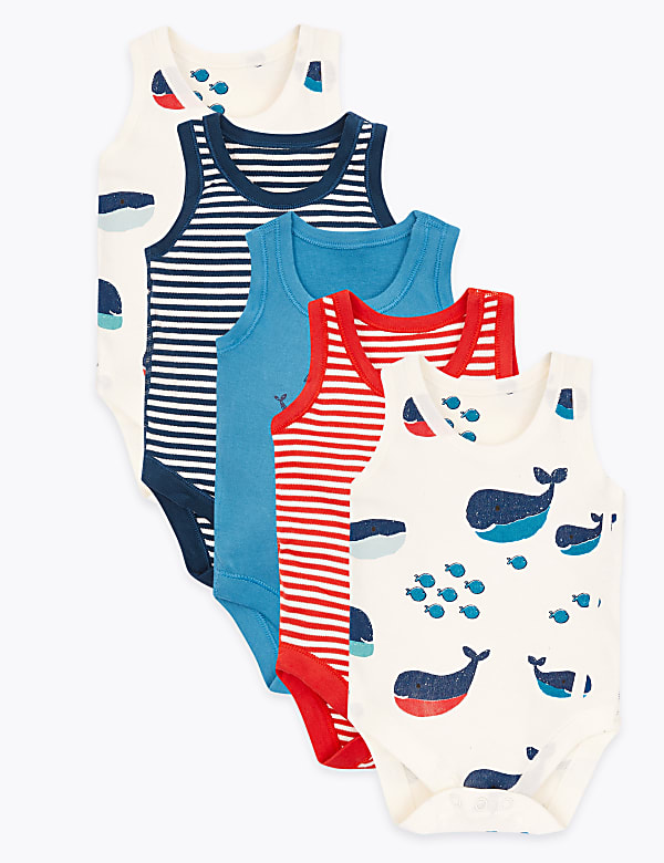 5 Pack Organic Cotton Nautical Bodysuits