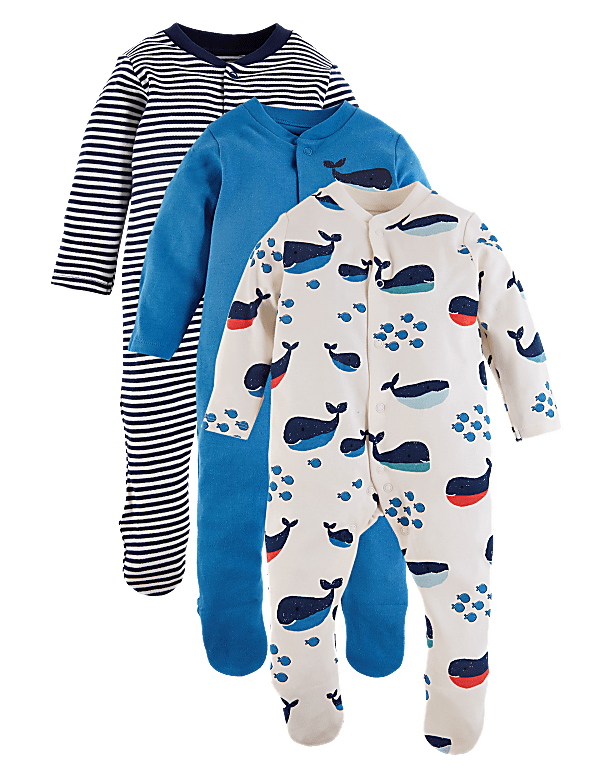 3 Pack Organic Cotton Nautical Sleepsuits (6½lbs-3 Yrs)