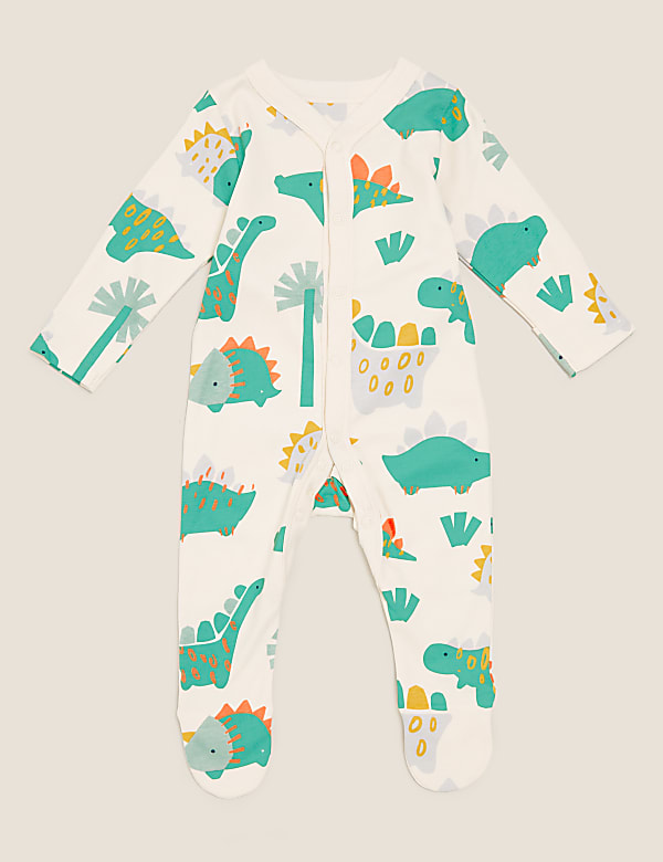3pk Organic Cotton Dinosaur Sleepsuits