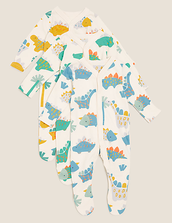 3pk Organic Cotton Dinosaur Sleepsuits