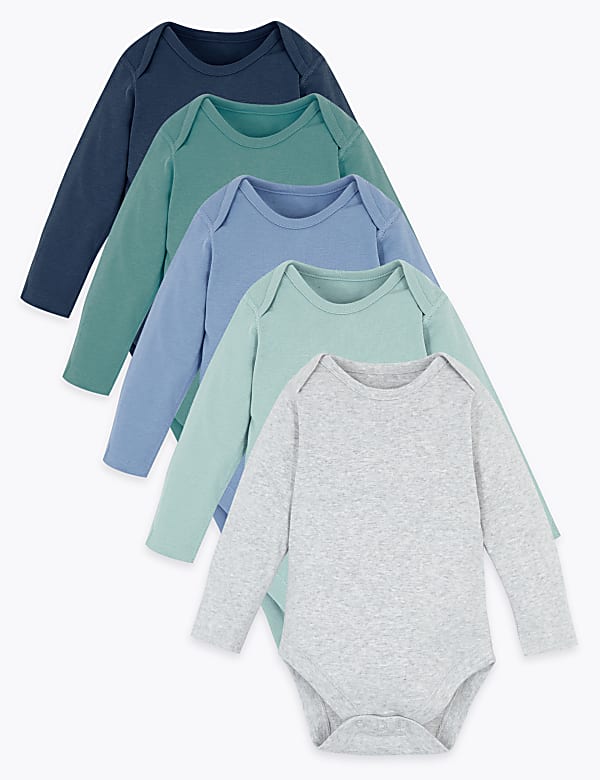 5 Pack Organic Cotton Ribbed Bodysuits (6½ lbs-3 Yrs)
