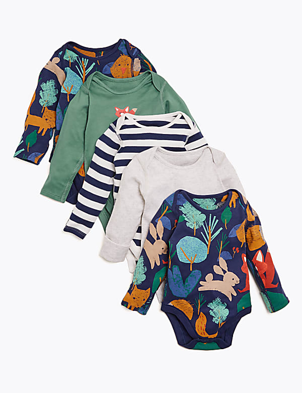 5pk Organic Cotton Forest Print Bodysuits (6&frac12;lbs-3 Yrs)
