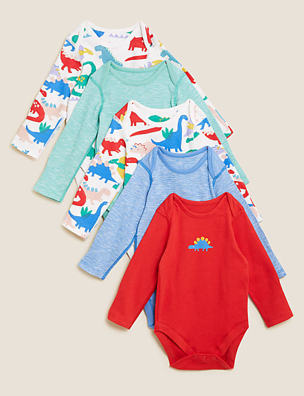 5pk Pure Cotton Dinosaur Bodysuits (61/2lbs - 3 Yrs)