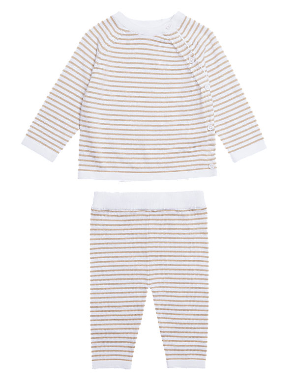 2pc Organic Cotton Striped Knitted Outfit (7lbs- 12 Mths)