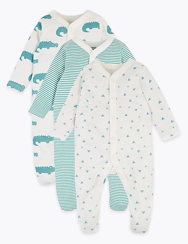 3 Pack Organic Cotton Patterned Sleepsuits (5lbs-3 Yrs)