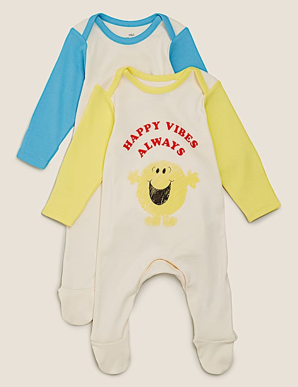 2 Pack Pure Cotton Mr Men&trade; Sleepsuits (0-3 Yrs)