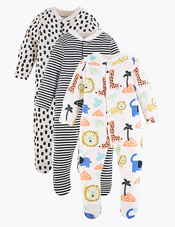 3 Pack Organic Cotton Sleepsuits (6½lbs-3 Yrs)