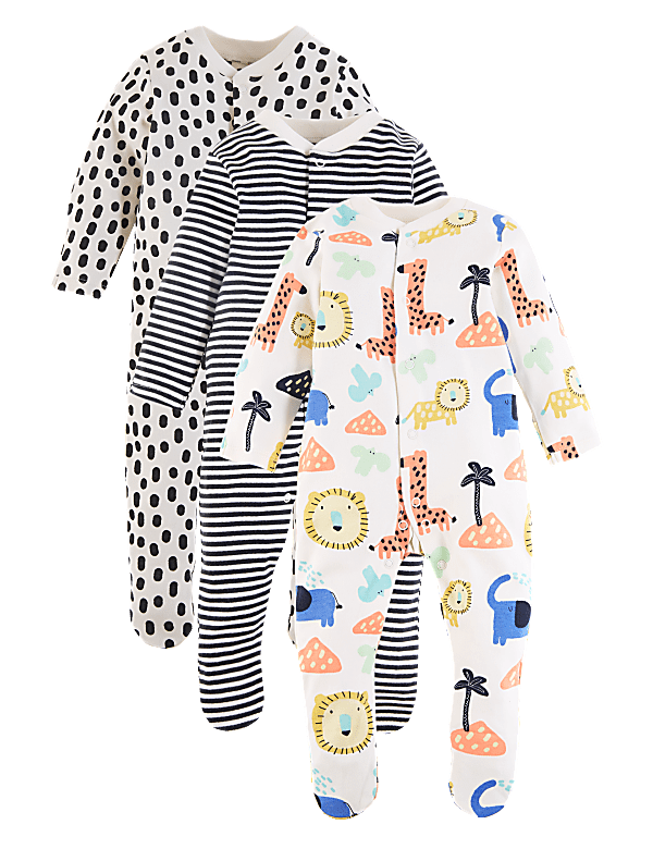 3 Pack Organic Cotton Sleepsuits (6½lbs-3 Yrs)