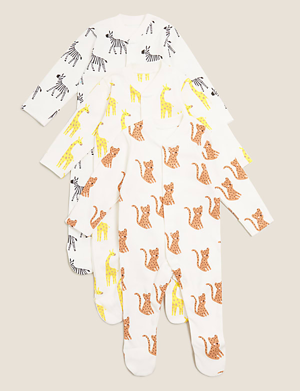3pk Organic Cotton Safari Sleepsuits