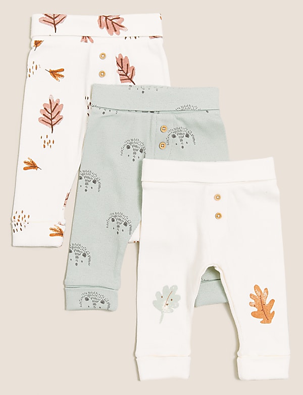 3pk Cotton Rich Woodland Print Leggings (0 - 3 Yrs)