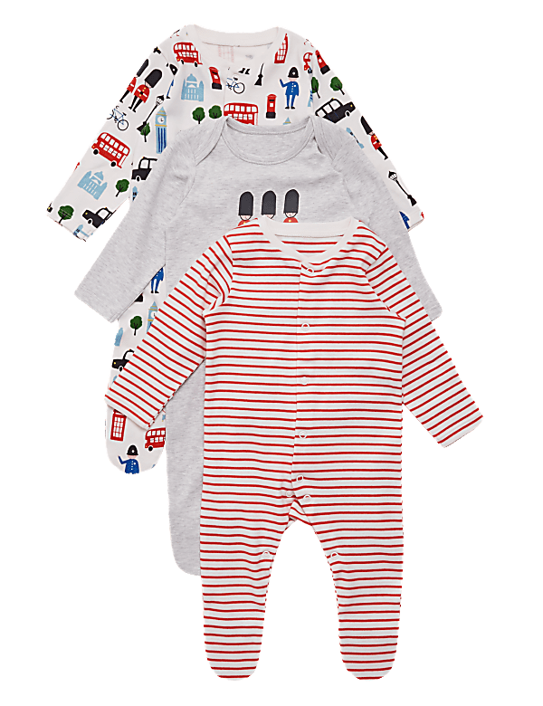 3 Pack Organic Cotton Sleepsuits (6½lbs-3 Yrs)
