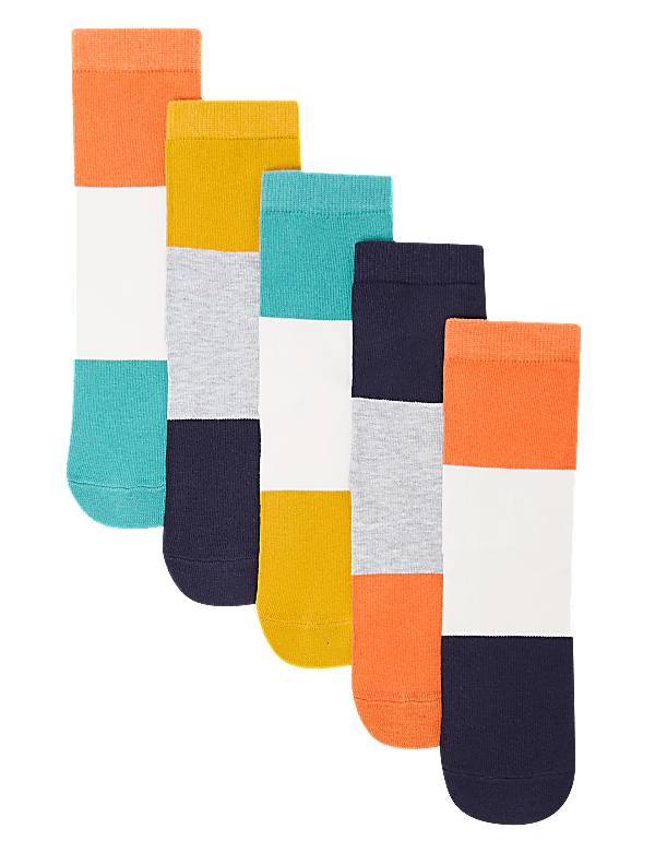 5 Pack of Cotton Colour Block Socks