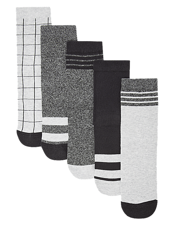 5 Pack of Cotton Rich Monochrome Socks