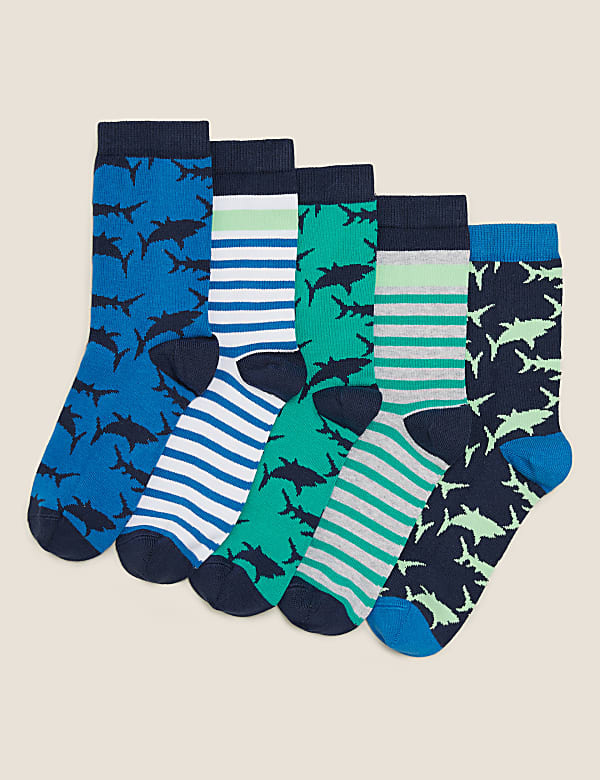 5pk Cotton Rich Shark Socks