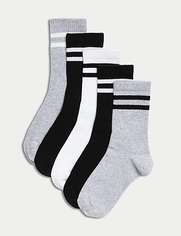 5pk Cotton Rich Ribbed Striped Sport Socks - CH