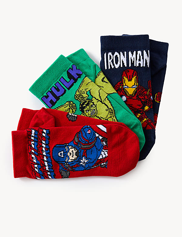 3pk Cotton Rich Marvel Trainer Liners MULTI Socks M S MY
