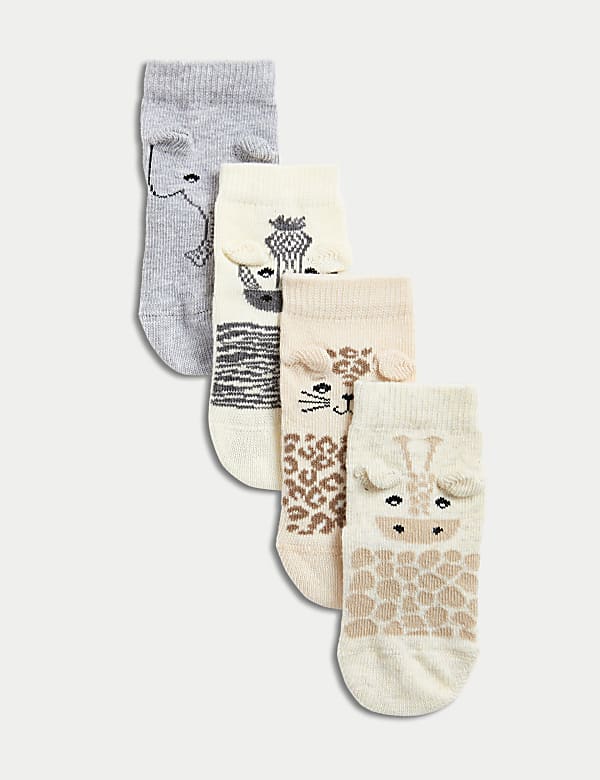 4pk Cotton Rich Animal Baby Socks (0-3 Yrs) - PL