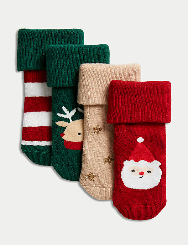 4pk Cotton Rich Christmas Baby Socks MULTI Socks M S GR