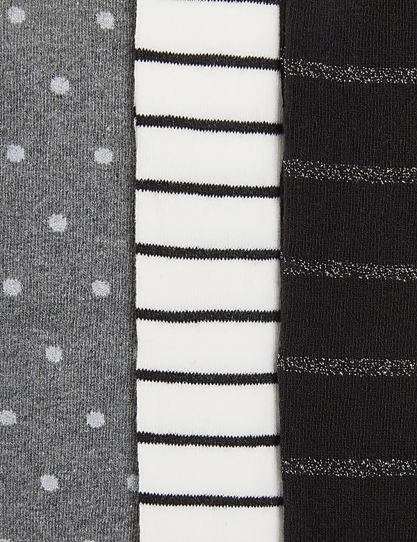 3pk Cotton Monochrome Tights (2-14 Yrs)