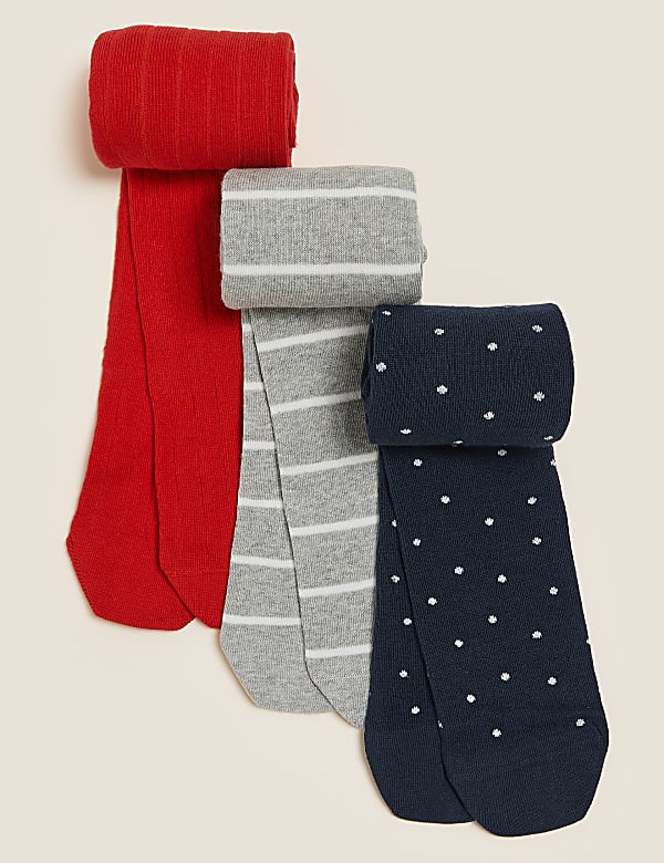 3pk Cotton Nautical Tights (2-14 Yrs)