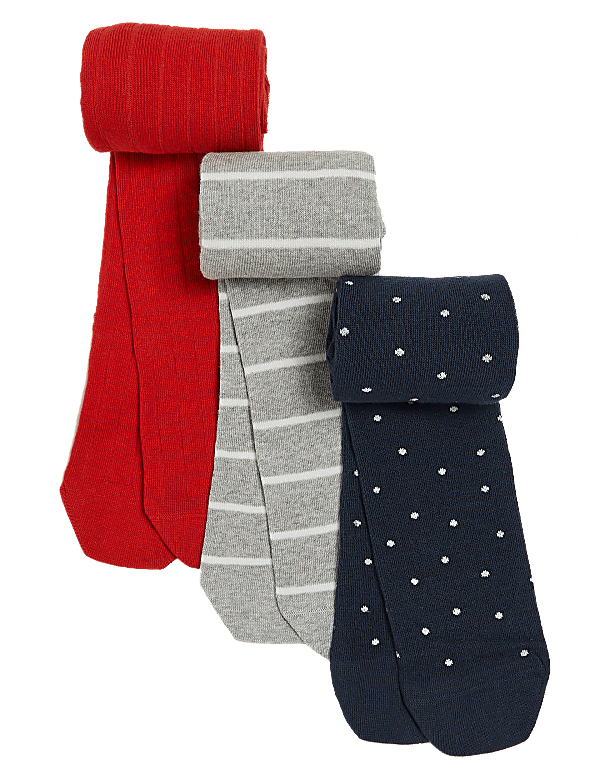 3pk Cotton Nautical Tights (2-14 Yrs)