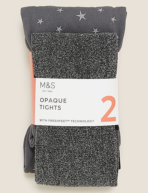 2pk 40 Denier Opaque Stars Glitter Tights (18 Mths - 14 Yrs)
