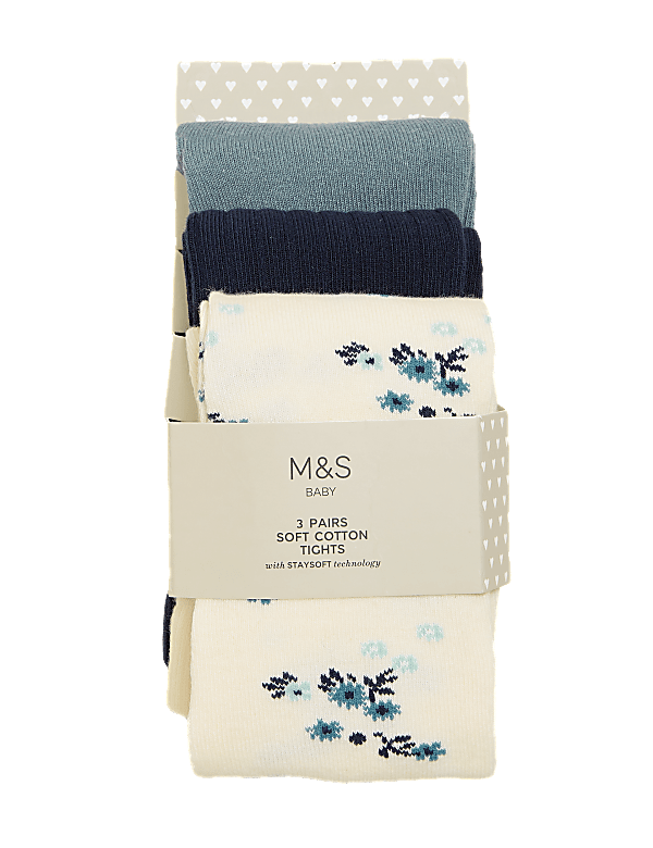 3pk Cotton Jacquard Ribbed Baby Tights