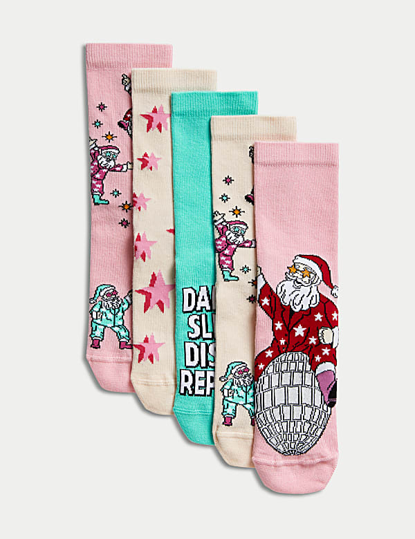 5pk Cotton Rich Disco Santa Socks - GR