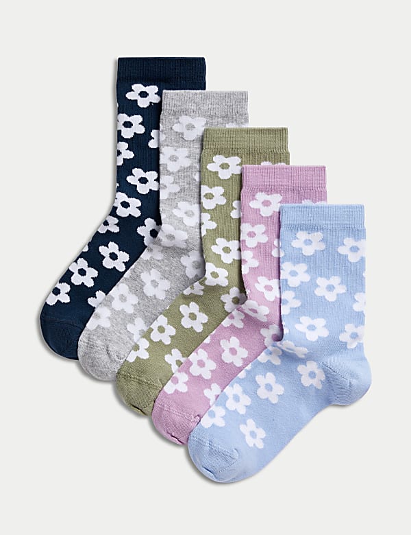 5pk Cotton Rich Floral Socks (6 Small - 7 Large) - CH
