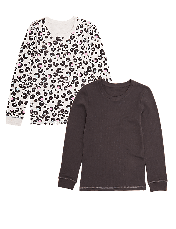 2pk Thermal Cotton Animal Print Tops (2-16 Yrs)