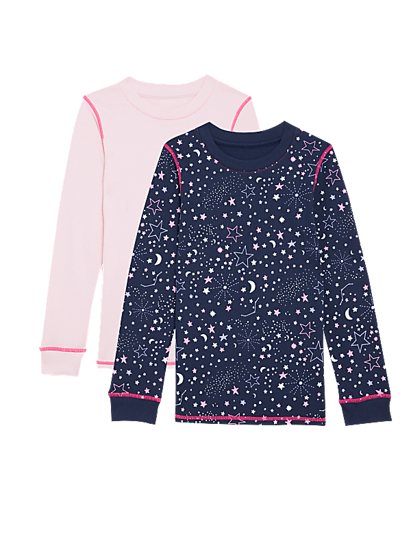 2pk Cotton Blend Star & Plain Thermal Vests