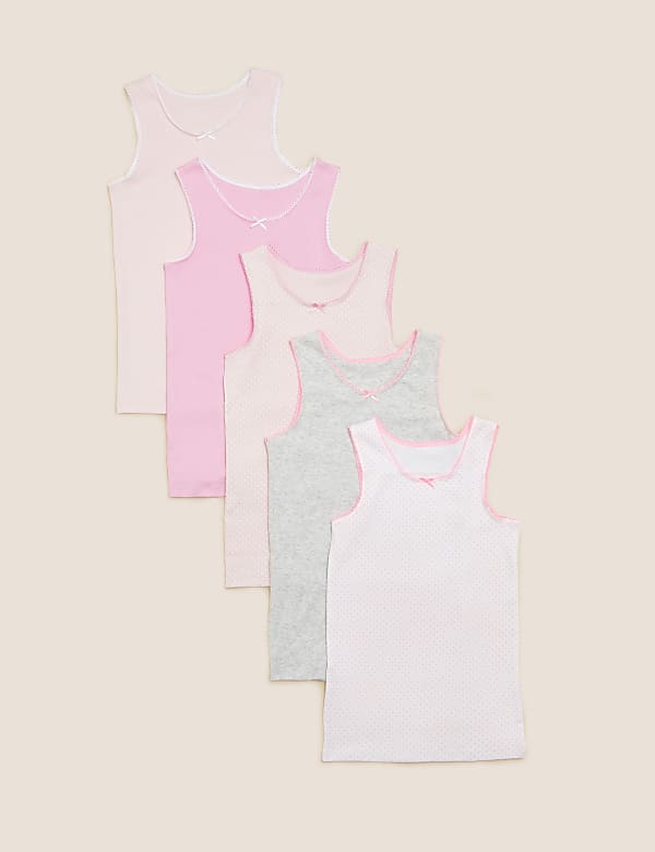 5pk Pure Cotton Spotted & Plain Vests (2-14 Yrs)