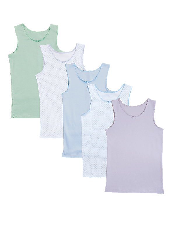 5pk Pure Cotton Spotted & Plain Vests