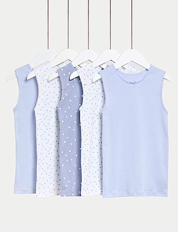 5pk Pure Cotton Heart Print Vests (2-14 Yrs) - LT