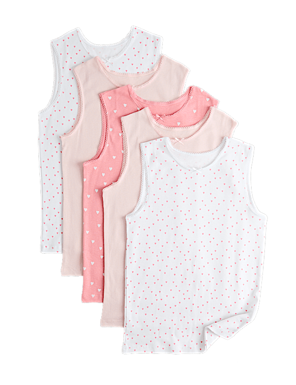 5 Pack Pure Cotton Heart Print Vests (2-14 Yrs)