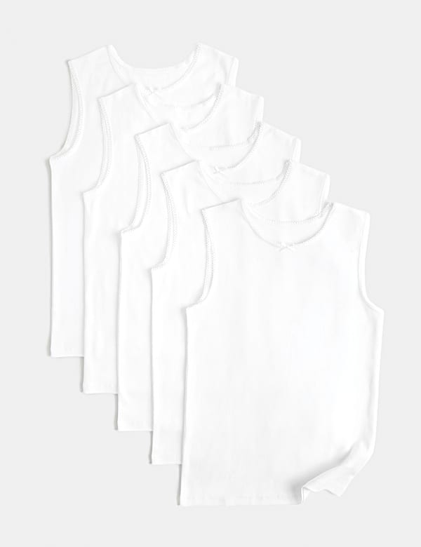 5 Pack Pure Cotton Bow Vests (2-14 Yrs)