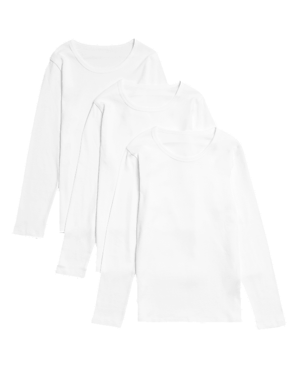 3pk Pure Cotton Long Sleeve Vests (2-14 Yrs)