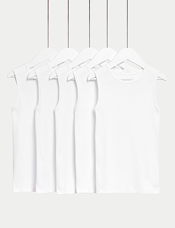 5pk Pure Cotton Plain Vests (2-14 Yrs) - DE