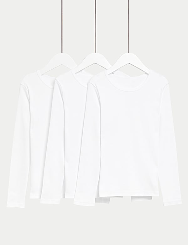 3pk Pure Cotton Long Sleeve Vests (2-14 Yrs) - DE