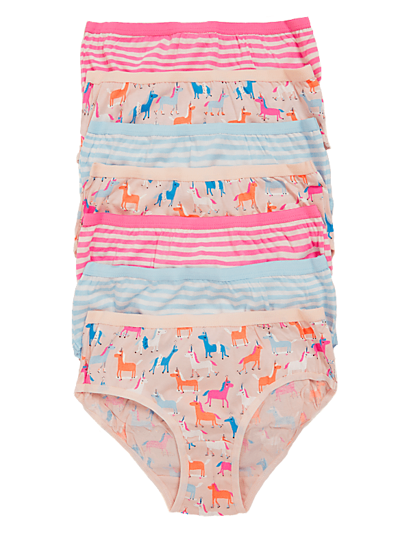 7pk Pure Cotton Unicorn & Striped Knickers (2-16 Yrs)