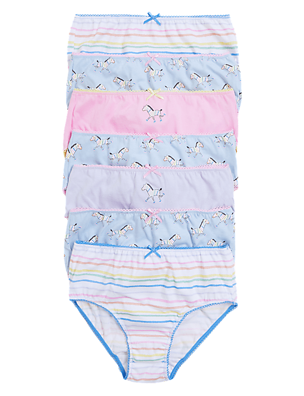 7pk Pure Cotton Zebra & Striped Knickers (2-16 Yrs)