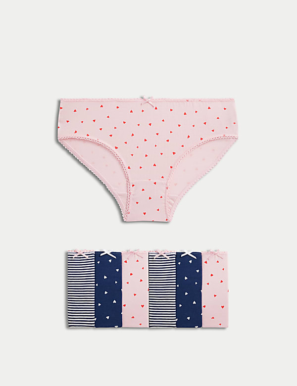 7pk Cotton with Stretch Stripes & Hearts Knickers (2-12 Yrs)