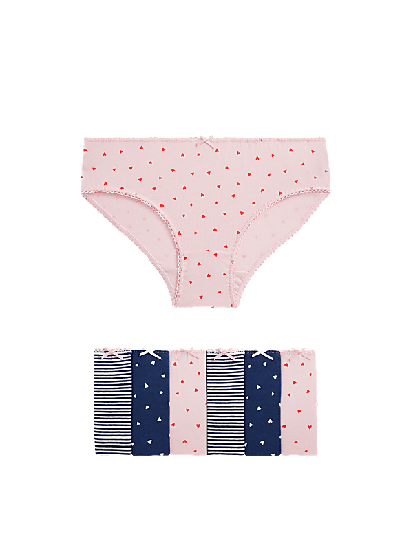 7pk Cotton with Stretch Stripes & Hearts Knickers (2-12 Yrs)