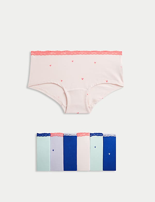 Lot de 7&nbsp;shortys en coton extensible à motif coeurs (du 5 au 16&nbsp;ans) - LU