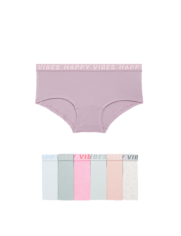 7pk Cotton with Stretch Slogan Waistband Shorts (5-16 Yrs)