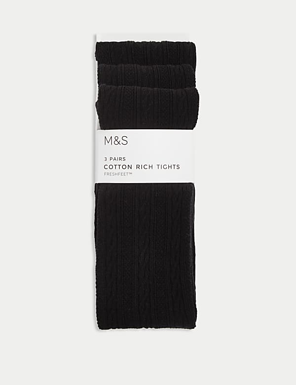 3pk of Cable Knit Tights 2 16 Yrs BLACK Tights M S DE