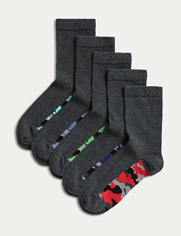 5pk Cotton Rich Camouflage Sole School Socks - SI
