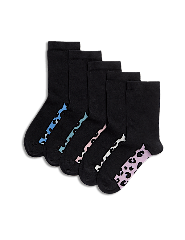 5pk Cotton Rich Leopard Socks (6 Small - 7 Large)