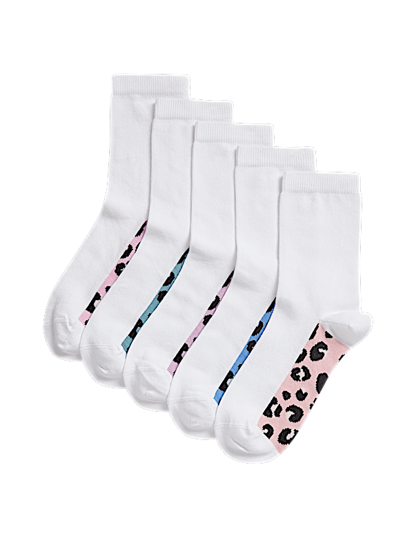 5pk Cotton Rich Leopard Print School Socks (6 Small - 7 Large)